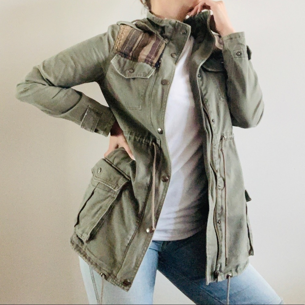 Triple 5 SOUL Y2K long green cargo zip military utility aztec boho 100% cotton